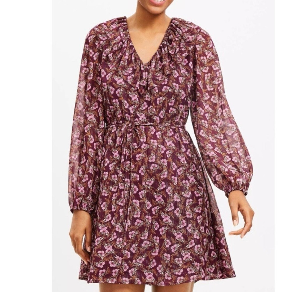 LOFT Plum Floral Mini Dress